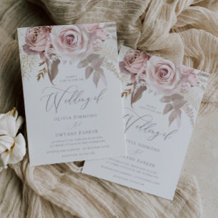 Invitación Diseñador Dusty Rosa y Boda Rubor Elegance