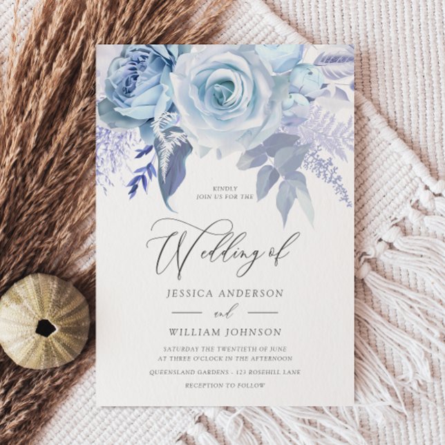 Invitación Diseñador moderno de moda Boda azul turbio (Subido por el creador)