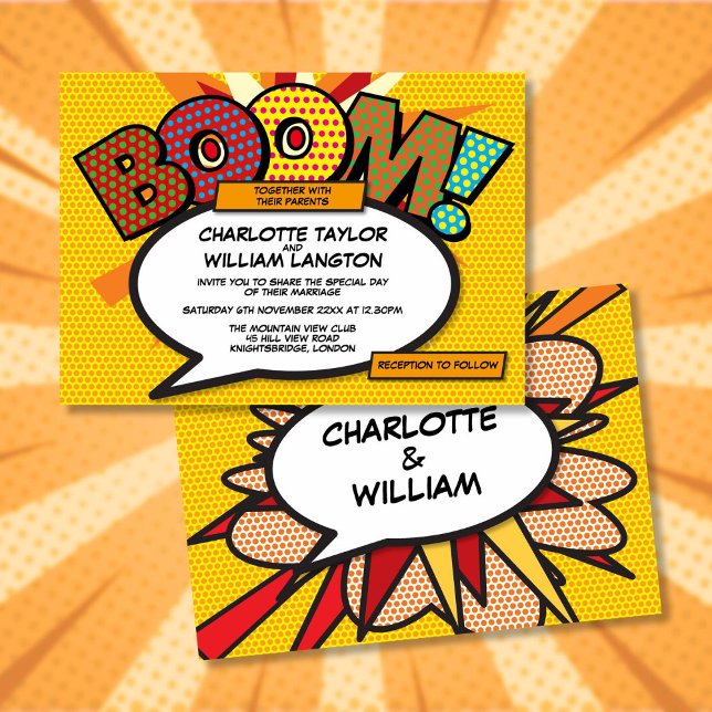 Invitación Diseñador tipográfico moderno Boda cómico divertid (Modern Typographic Designer Fun Comic Wedding Invitation)