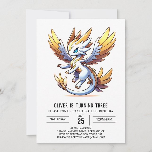 Invitación Diseñar el cumpleaños del dragón simple (Anverso)