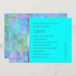 Invitación Diseño abstracto de Bat Mitzvah en plata turquesa