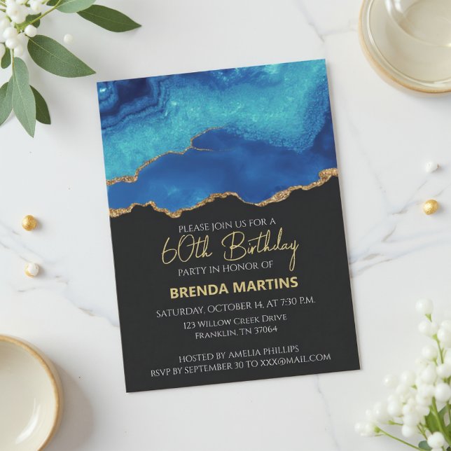 Invitación Diseño abstracto de mármol azul oro elegante (Subido por el creador)