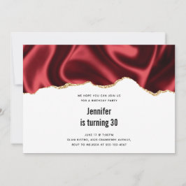Invitación Diseño abstracto de satén ondulado glamuroso rojo 