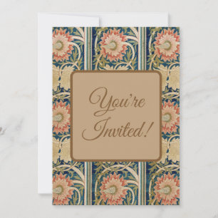 Invitación Diseño Antiguo de Bordado de Seda Floral Rosa de W