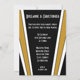Invitación Diseño Art Deco Negro Y Boda De Oro
