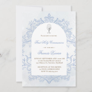 Invitación diseño azul Primera Comunión