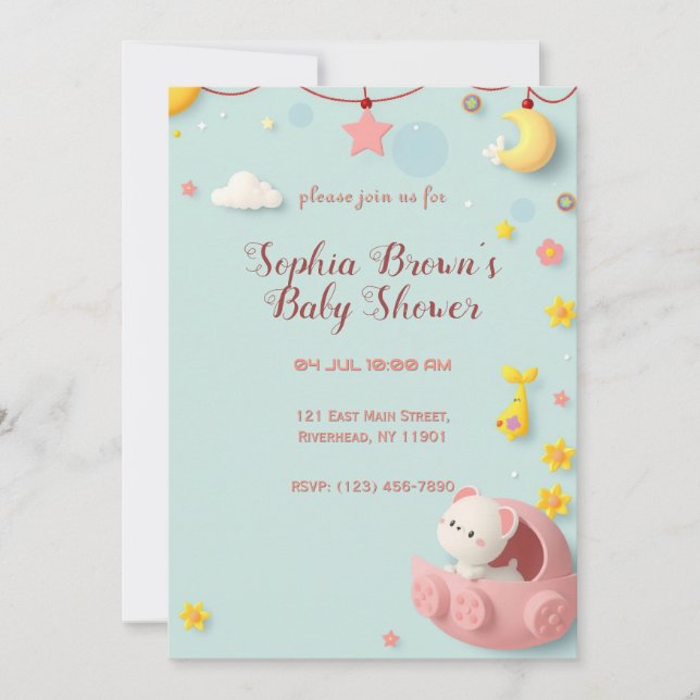 Invitación Diseño Baby Shower Adorable con un oso Personaliza (Anverso)