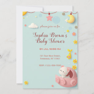Invitación Diseño Baby Shower Adorable con un oso Personaliza
