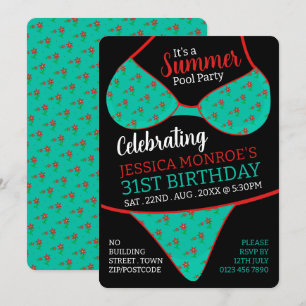 Invitación Diseño bikini, Fiesta de la piscina de verano cump