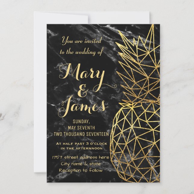 Invitación Diseño boda de piñas de oro geométrico moderno (Anverso)