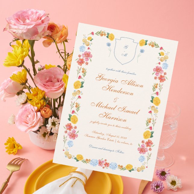 Invitación Diseño Boda Monograma Escudo de Flor Silvestre (Subido por el creador)