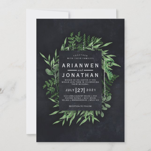 Invitación Diseño botánico gótico oscuro (Anverso)
