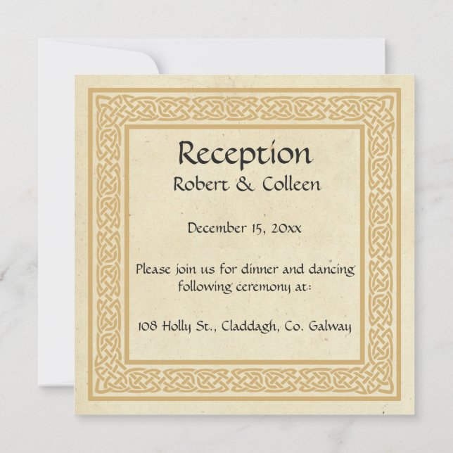 Invitación Diseño celta con recepción de boda de Claddagh. (Reverso)