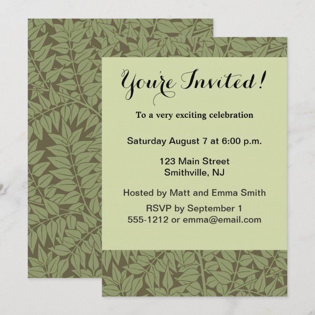 Invitación Diseño Clásico Art Nouveau de Rama de William Morr (Anverso / Reverso)