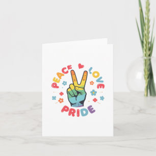 Invitación Diseño colorido con paz, amor y orgullo en mano