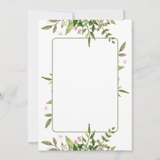Invitación Diseño con flores rosadas en spray de hoja verde o (Anverso)