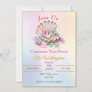 Invitación Diseño Costero de Concha de Perla Pastel Personali