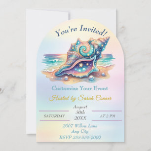 Invitación Diseño Costero de Playa Océano Glam Concha