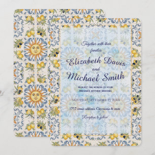 Invitación Diseño costero italiano de baldosa de limón medite