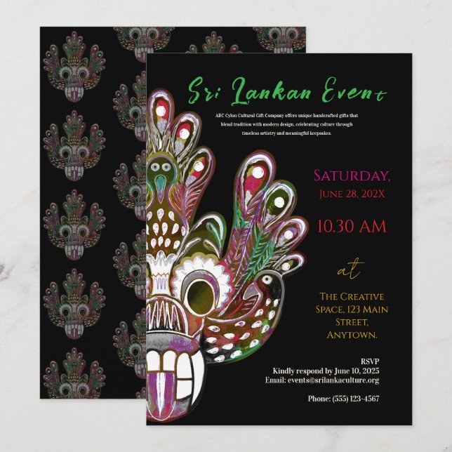 Invitación Diseño cultural moderno de Sri Lanka (Anverso / Reverso)