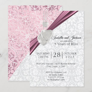 Invitación Diseño de 5to Aniversario de Boda - Rosa