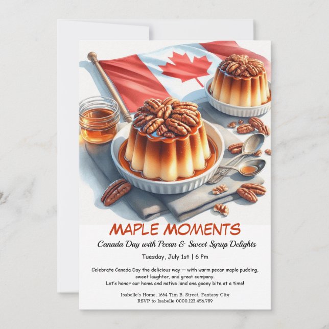 Invitación Diseño de acuarela de arce y pecan | Día de Canadá (Anverso)