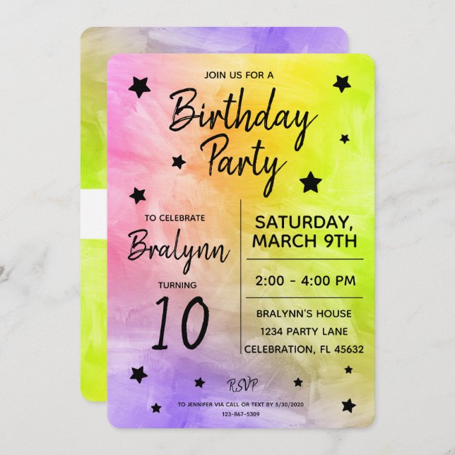 Invitación Diseño de acuarela de fiesta de cumpleaños de Twee (Anverso / Reverso)