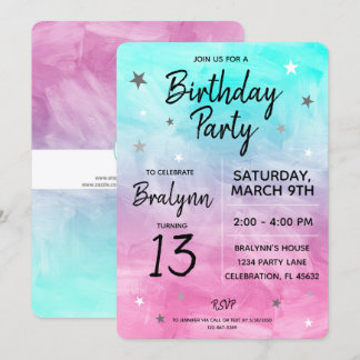 Invitación Diseño de acuarela de fiesta de cumpleaños de Twee