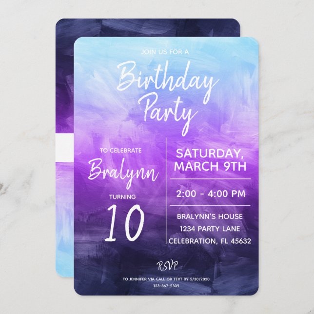 Invitación Diseño de acuarela de fiesta de cumpleaños de Twee (Anverso / Reverso)