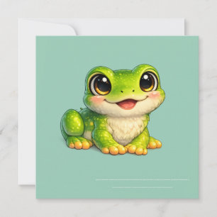 Invitación Diseño de animal Kawaii de rana linda con ojos gra