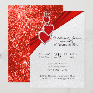 Invitación Diseño de aniversario del 40º brillo rojo brillant