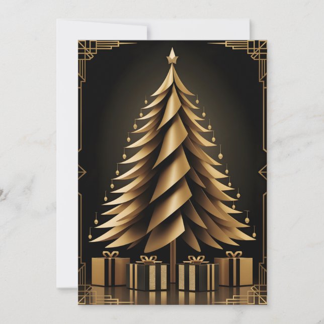 Invitación Diseño de árbol de navidad de estilo Art Deco dora (Anverso)