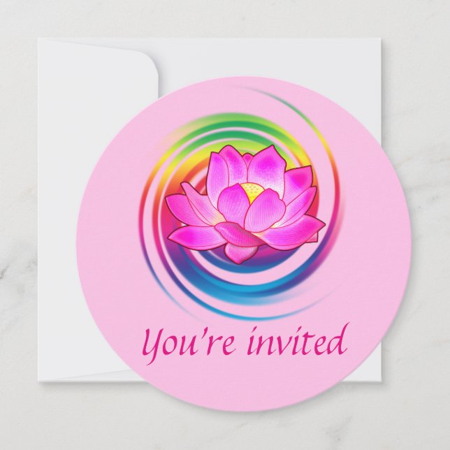 Invitación Diseño de arco iris con flores de Lotus Yoga Party (Anverso)