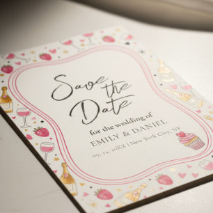 Invitación Diseño de Aviso de Boda Caprichoso Rosa