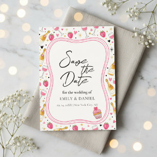 Invitación Diseño de Aviso de Boda Caprichoso Rosa