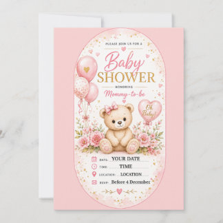 Invitación Diseño de baby shower de cuadros rosados dulces