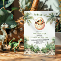 Diseño de baby shower de dinosaurio bebé que eclos