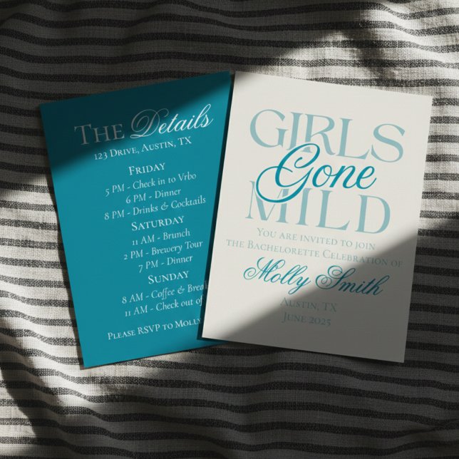 Invitación Diseño de Bachelorette Chill Graciosa para chicas (Girls Gone Mild invite with modern serif font – perfect for bachelorette or bridal celebrations!)