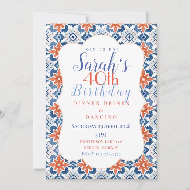 Invitación Diseño de Baldosa Detallado y Atractivo (Anverso)