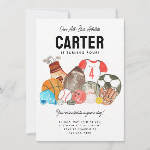 Invitación Diseño de Balones de Cumpleaños de Deportes para C