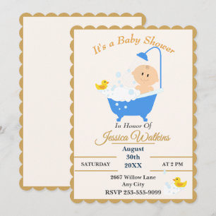 Invitación Diseño de Bañera para Baby Shower Clásico y Adorab