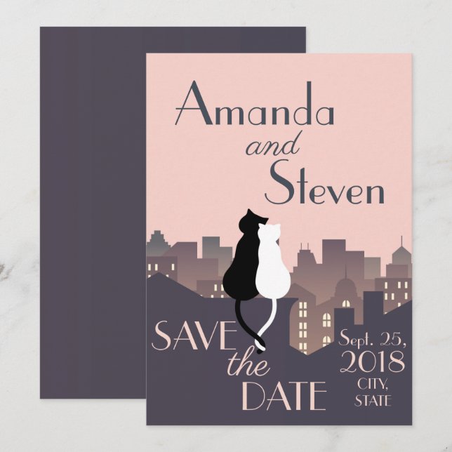 Invitación Diseño de boda con temática de gato (Anverso / Reverso)