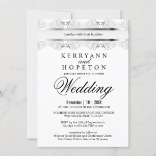 Invitación Diseño de Boda de encaje plateado