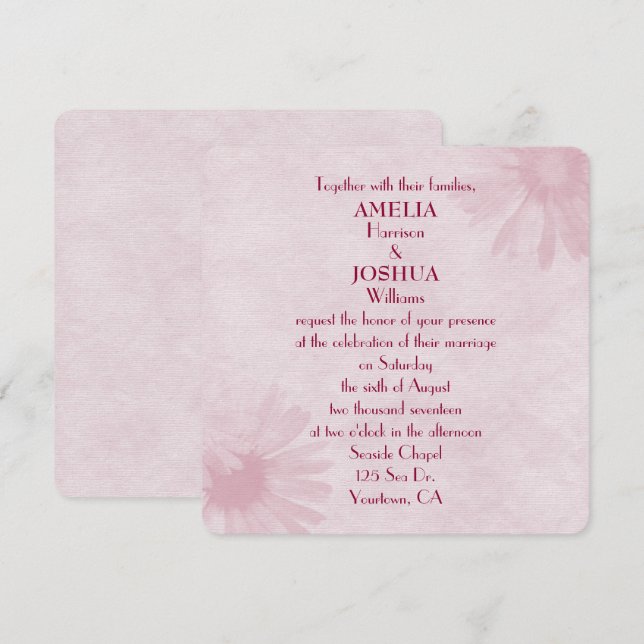 Invitación diseño de boda de margarita rosa (Anverso / Reverso)