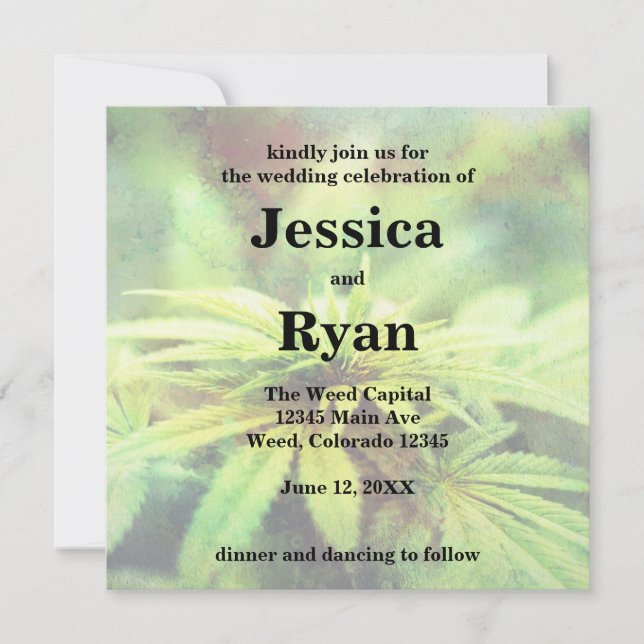 Invitación Diseño de boda de marihuana no tradicional de moda (Anverso)