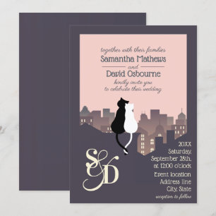 Invitación Diseño de boda de monograma con temática gata