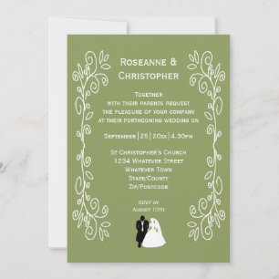 Invitación Diseño de Boda de Novia y Novio de Color Verde Sal