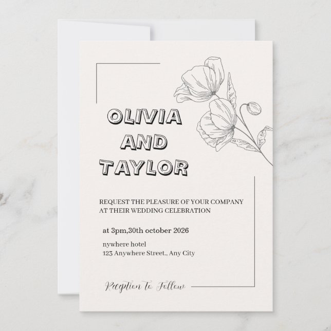 Invitación Diseño de Boda Elegante (Anverso)