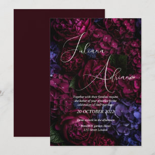 Invitación diseño de boda floral borgoña con vino rico