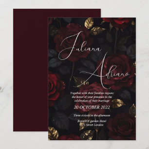 Invitación diseño de boda floral borgoña con vino rico